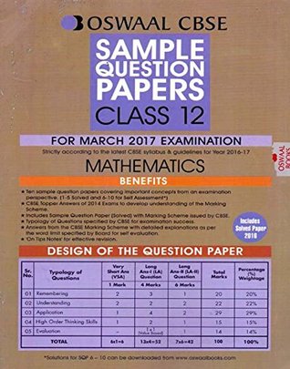Read Online Oswaal CBSE Sample Question Papers Mathematics Class - 12 (Revised Edition,2016) - Panel of Experts | ePub