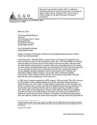 Read Summary of Proposals to Address Income Eligibility Requirements for Federal Foster Care Reimbursement - U.S. Government Accountability Office file in PDF