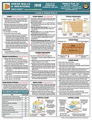 Download Shear Walls & Sheathing Lateral Loads Quick-Card Based on the 2018 IRC - Builders Book Inc | PDF