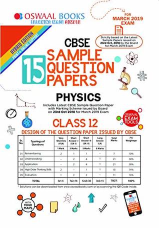 Full Download Oswaal CBSE Sample Question Papers Class 12 Physcis (For March 2019 Exam) - Oswaal Editorial Board | PDF